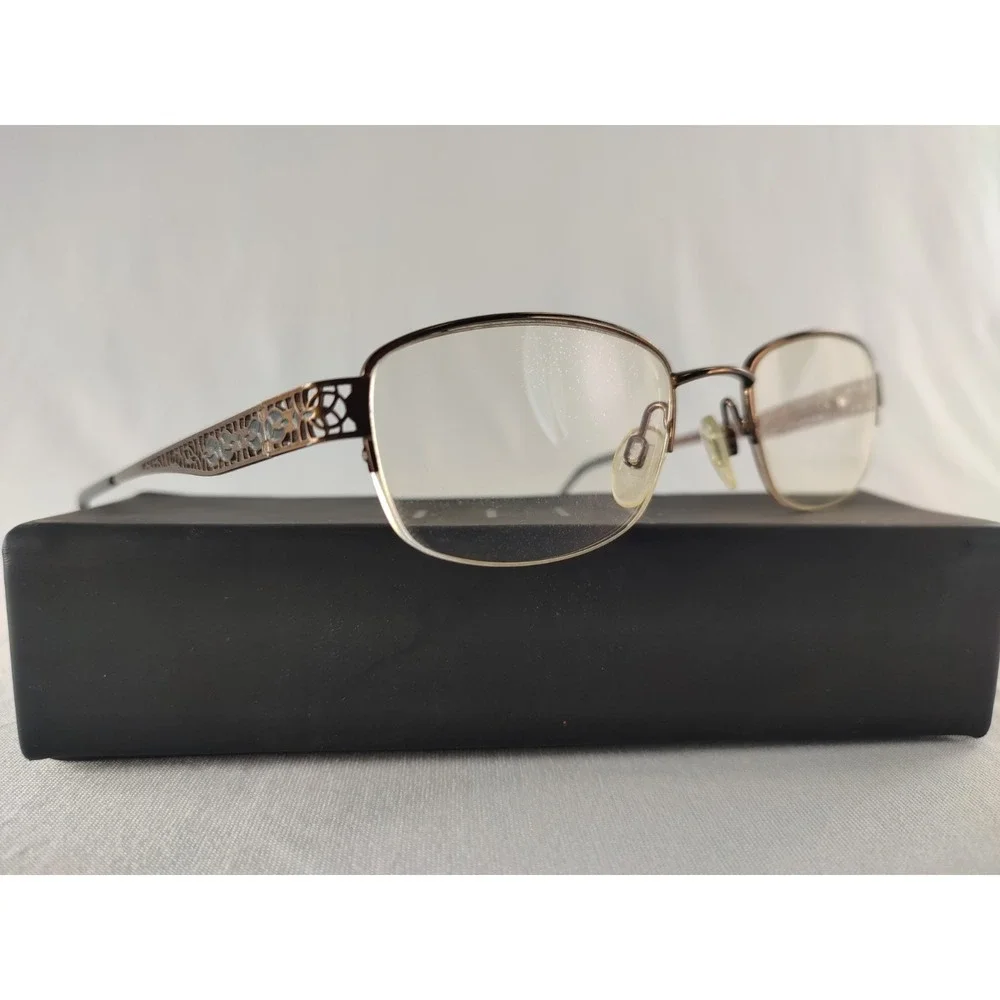 ELLE EL13430 BR Womens Eyeglasses Frame Brown Metal Semi-Rimless 50-19-135